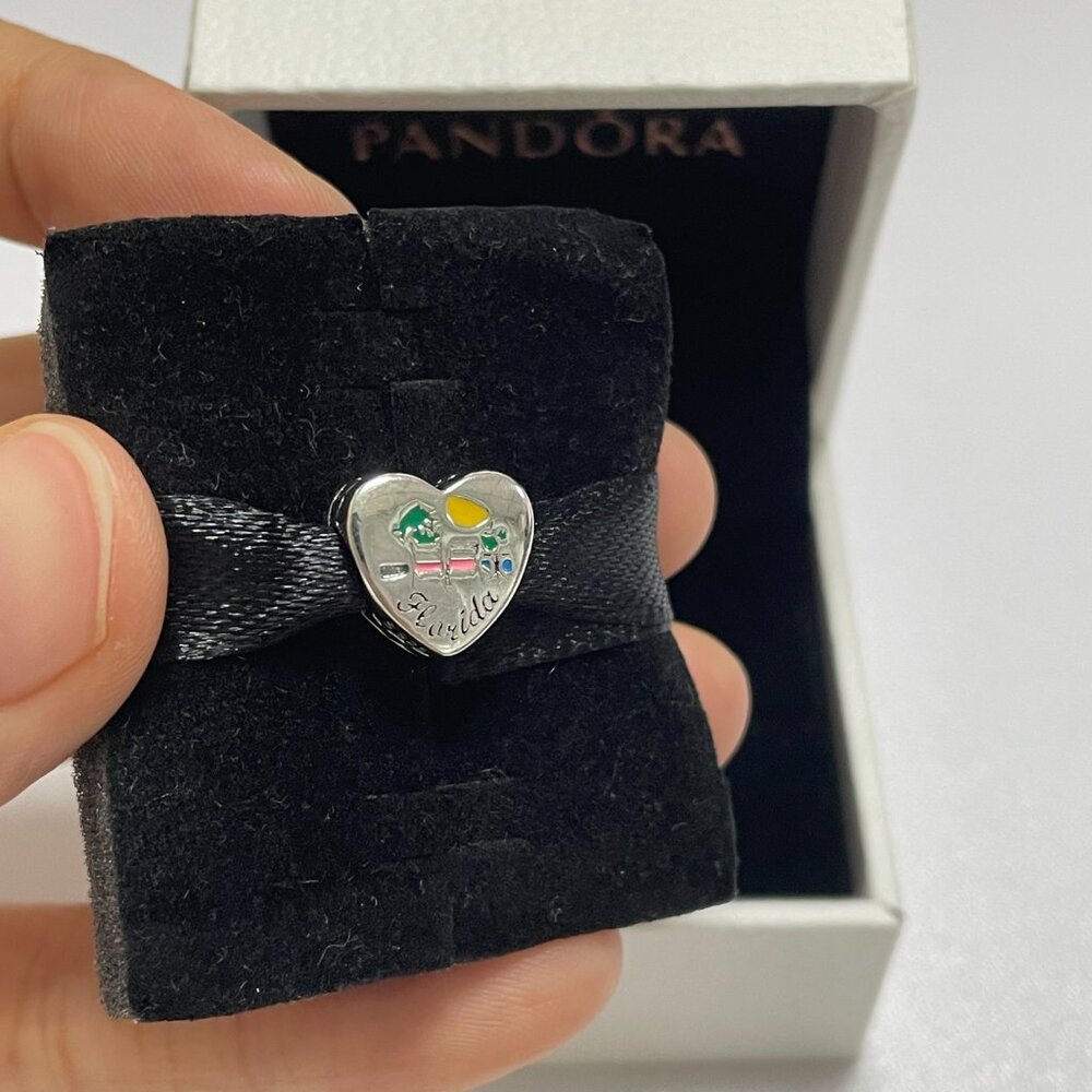 Pandora Beach Flamingo Florida Heart Charm Bead
